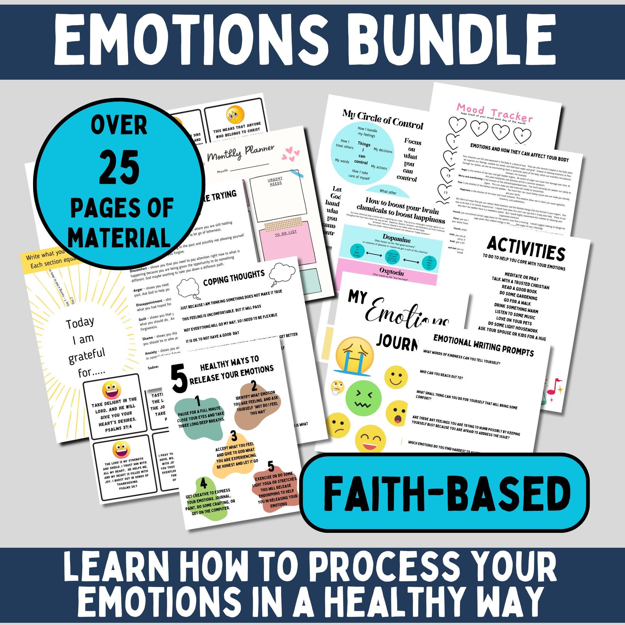 Christian Emotion Printable Bible Verses Scripture Cards Anxiety Coping Workbook Journal Teen Faith Healing Resource Spiritual Wellness Mood