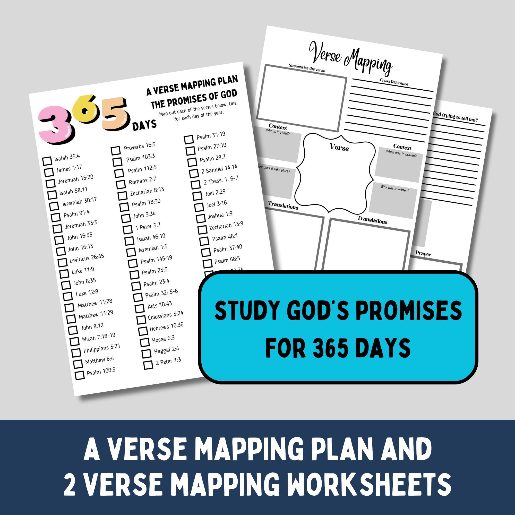 Bible verse mapping bundle printable bible study planner for adults study of Gods promises journal for beginners verse study plan