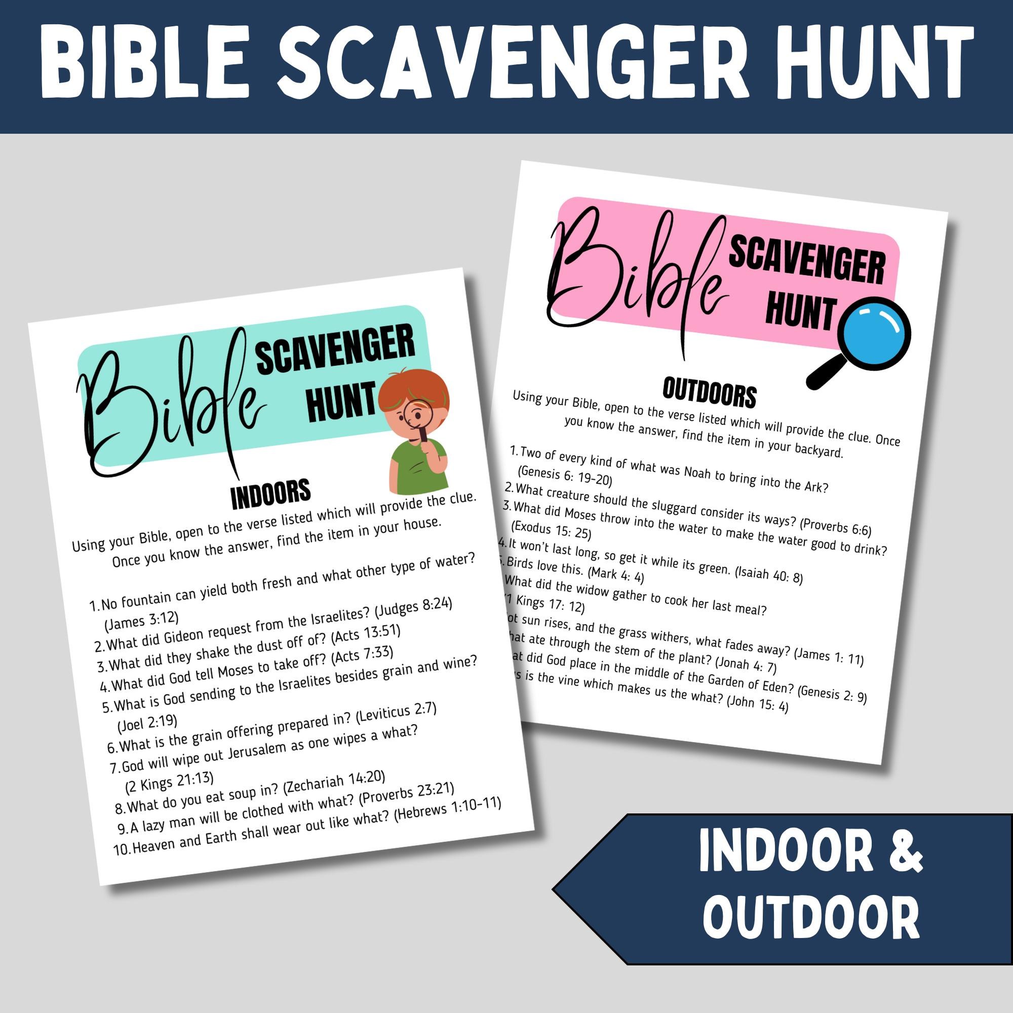 Bible scavenger hunt for kids sunday school treasure hunt printable for youth vbs activities with bible verse games for church gatherings
