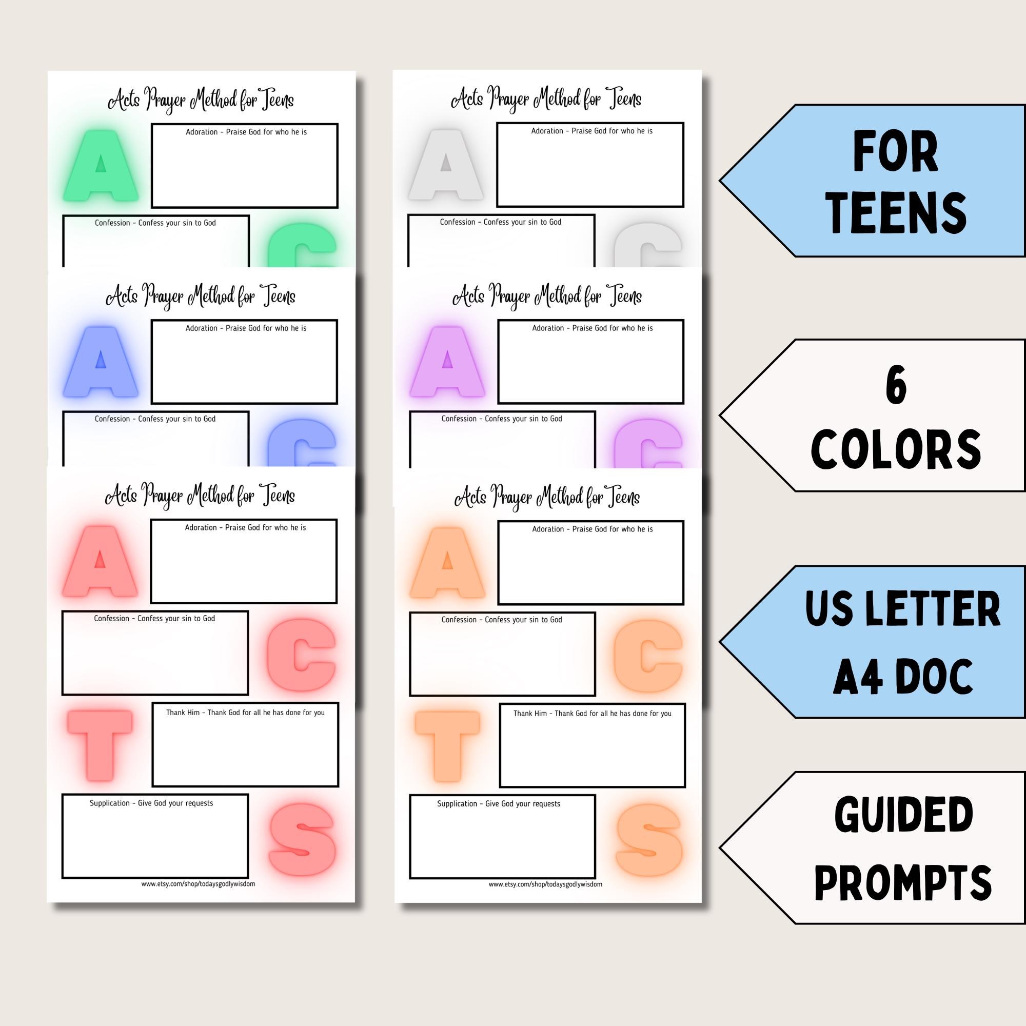 How To Pray With ACTS Method Teen Prayer Journal Printable Template Christian Youth Bible Study Companion Guide Daily Devotional Faith Diary