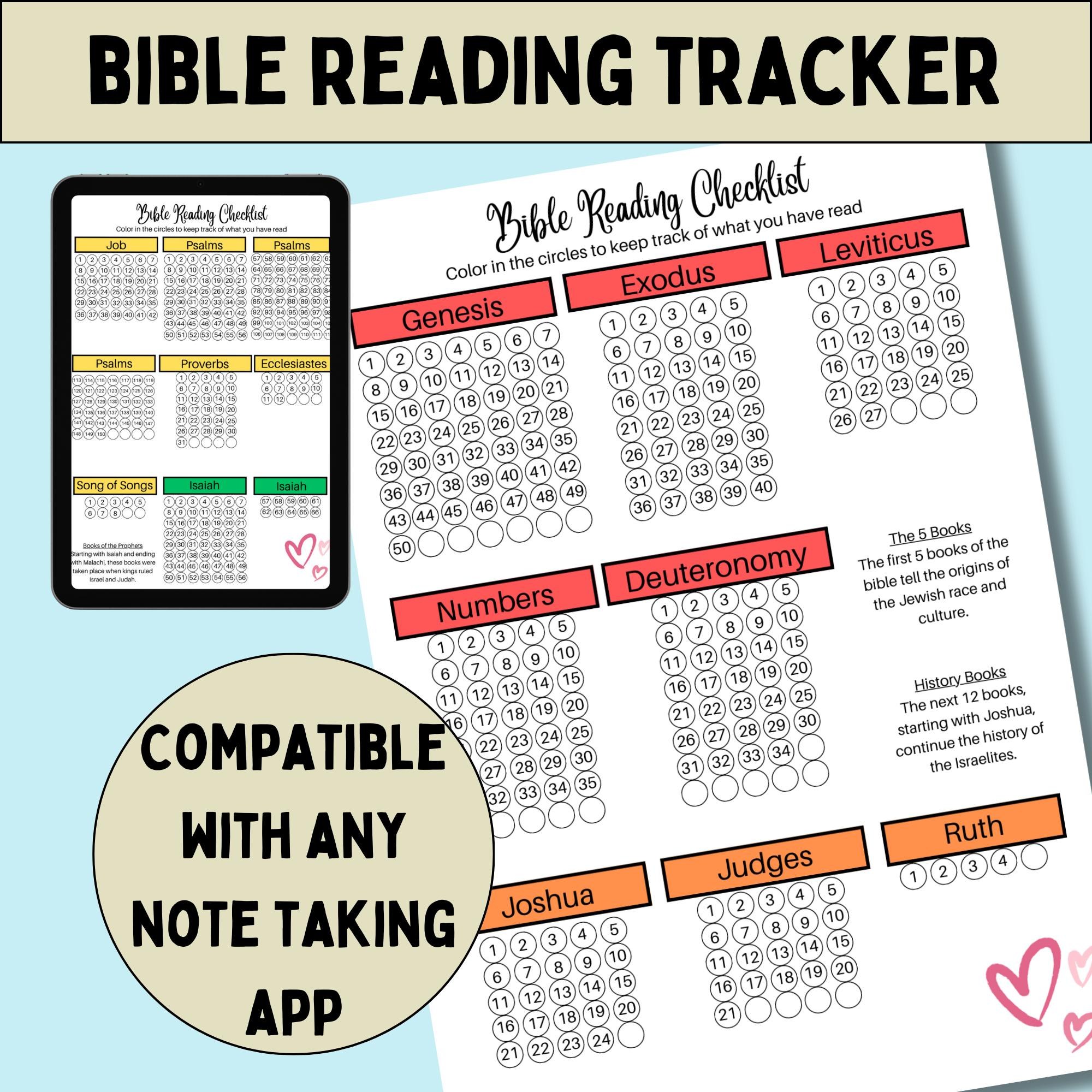 Bible Reading Tracker Journal Printable Planner Page Design Christian Organizer Scripture Log Daily Devotion Study Tool Faith Checklist