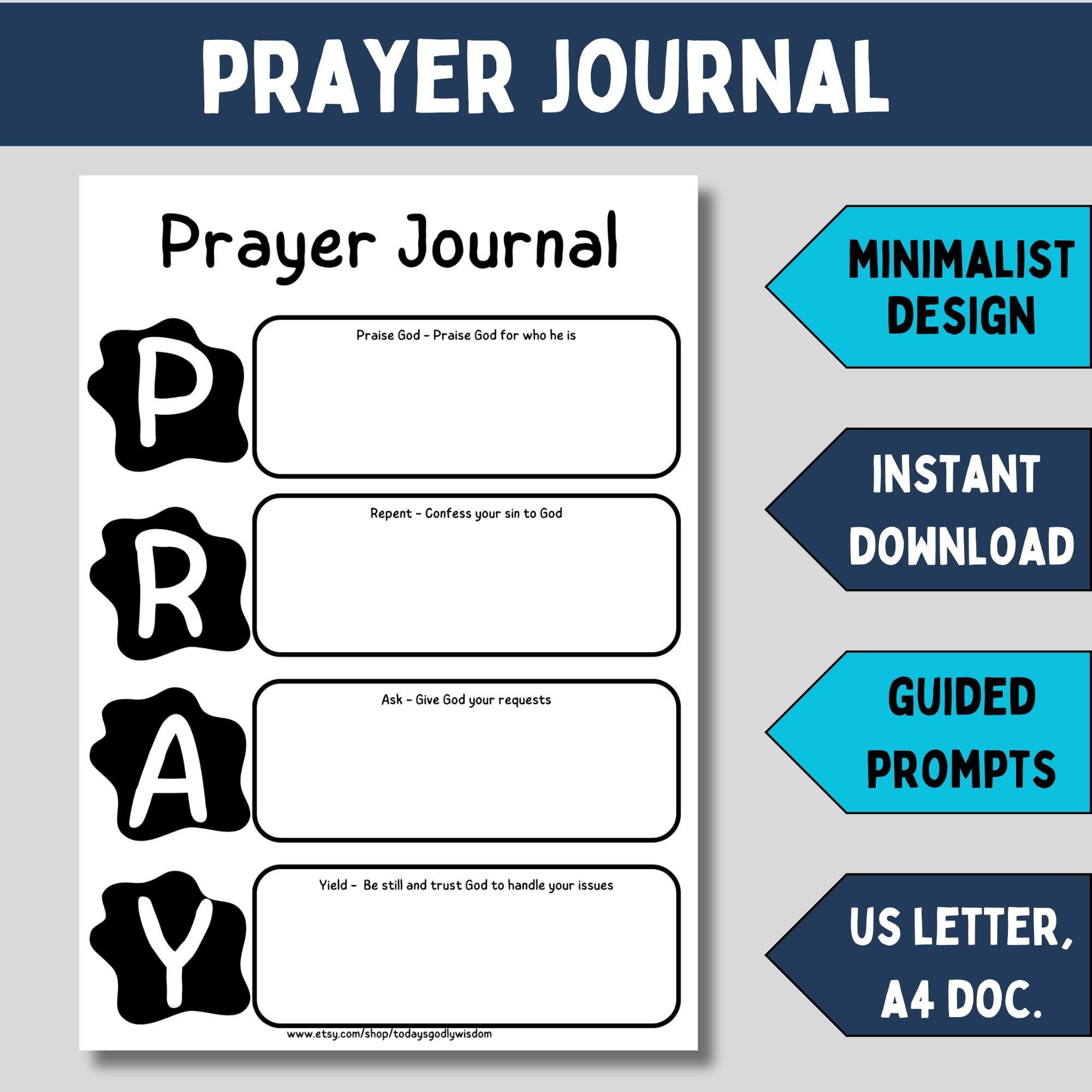 Printable Prayer Journal for Adults Christian Devotional Bible Study Companion Guide Daily Reflection Writing Template Spiritual Notebook