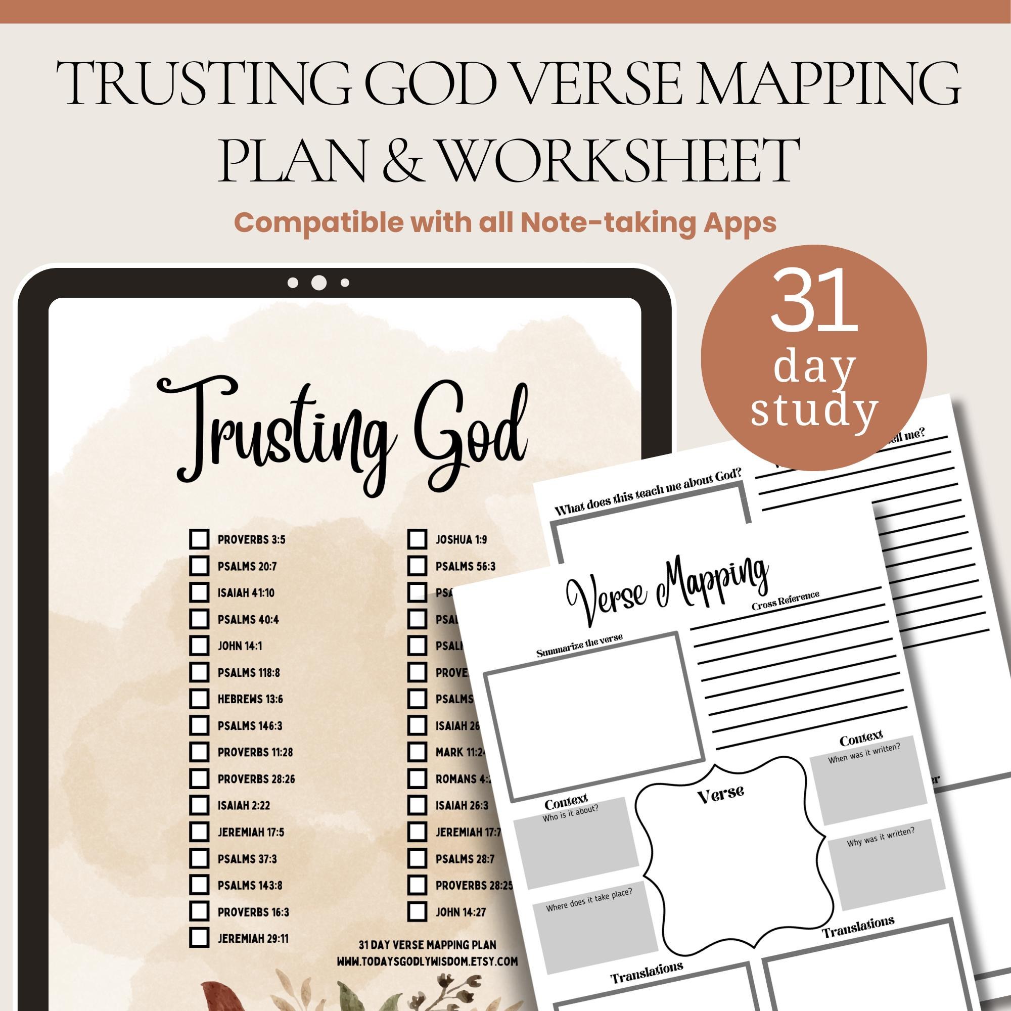 Trust in God Bible Study Worksheet Printable Verse Mapping Guide Digital Prayer Journal Page Christian Devotional Download Faith Scripture