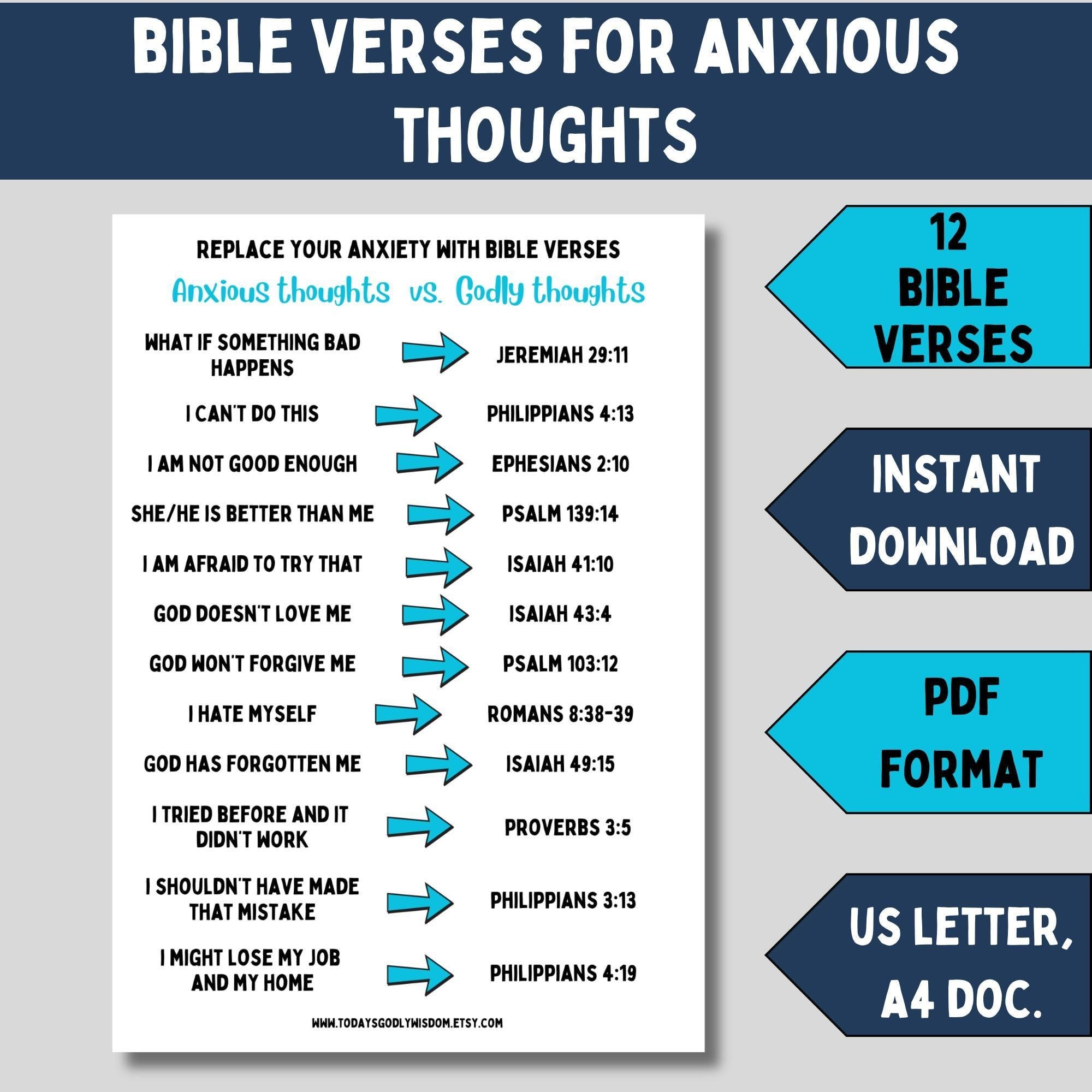 Bible Anxiety Printable Mental Health Scripture Cards Christian Meditation Prayer Guide Spiritual Healing Biblical Therapy Stress Relief