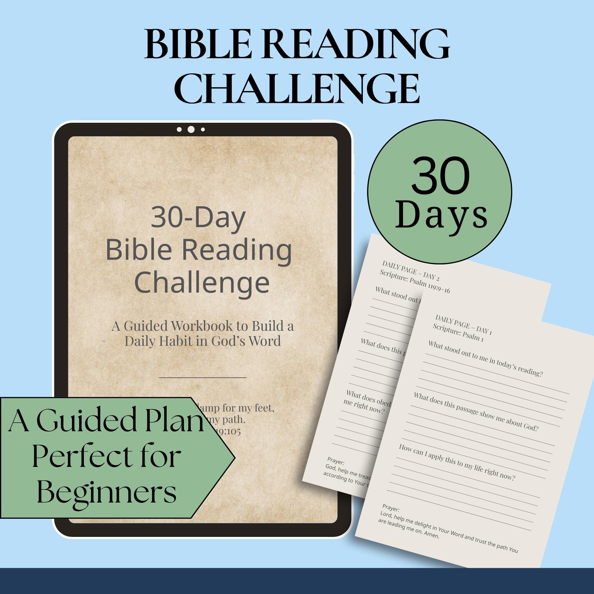 30 Day Bible Reading Challenge Devotional Workbook Daily Scripture Study Guide Spiritual Growth Journal Printable Faith Resource Plan