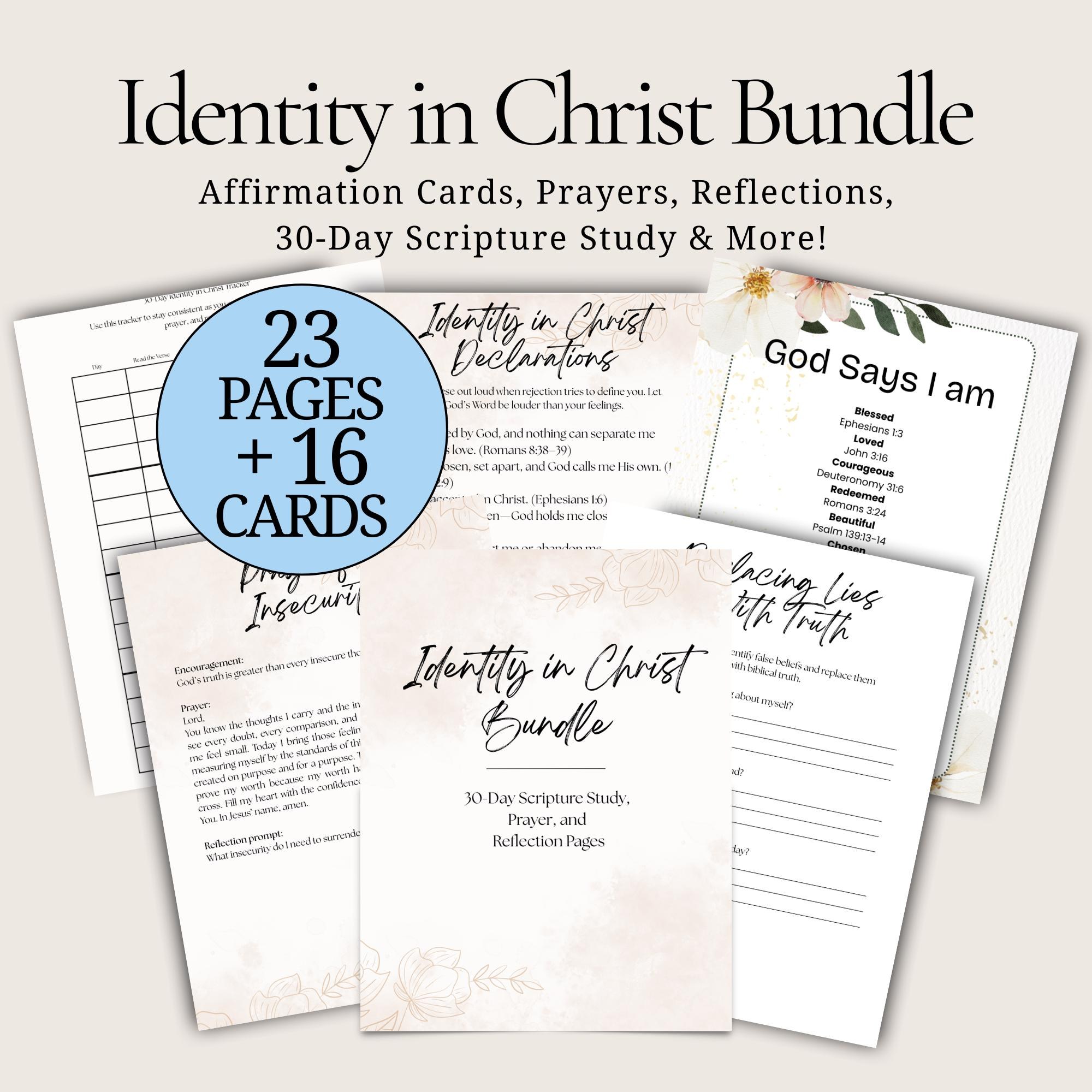 My Identity in Christ Study Guide Printable Who I Am in Christ Scripture Cards Daily Devotional Reflection Page Verse Mapping Plan Christian