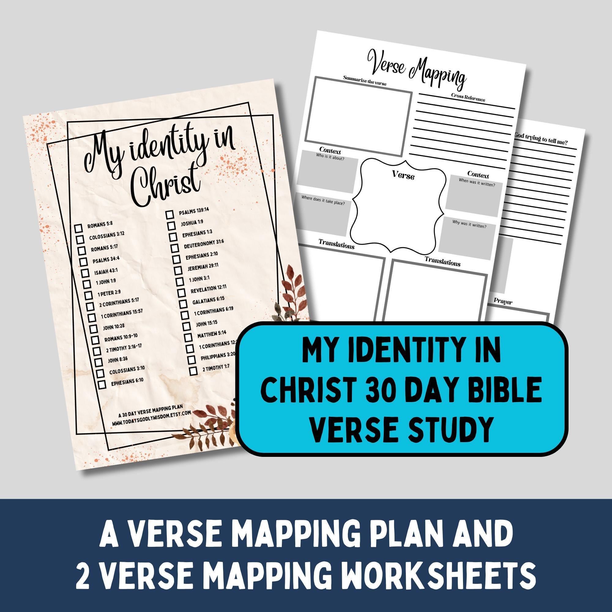 My Identity in Christ Bible Verse Mapping Printable List Christian Devotional Template Scripture Study Plan Faith Reflection Spiritual Tool