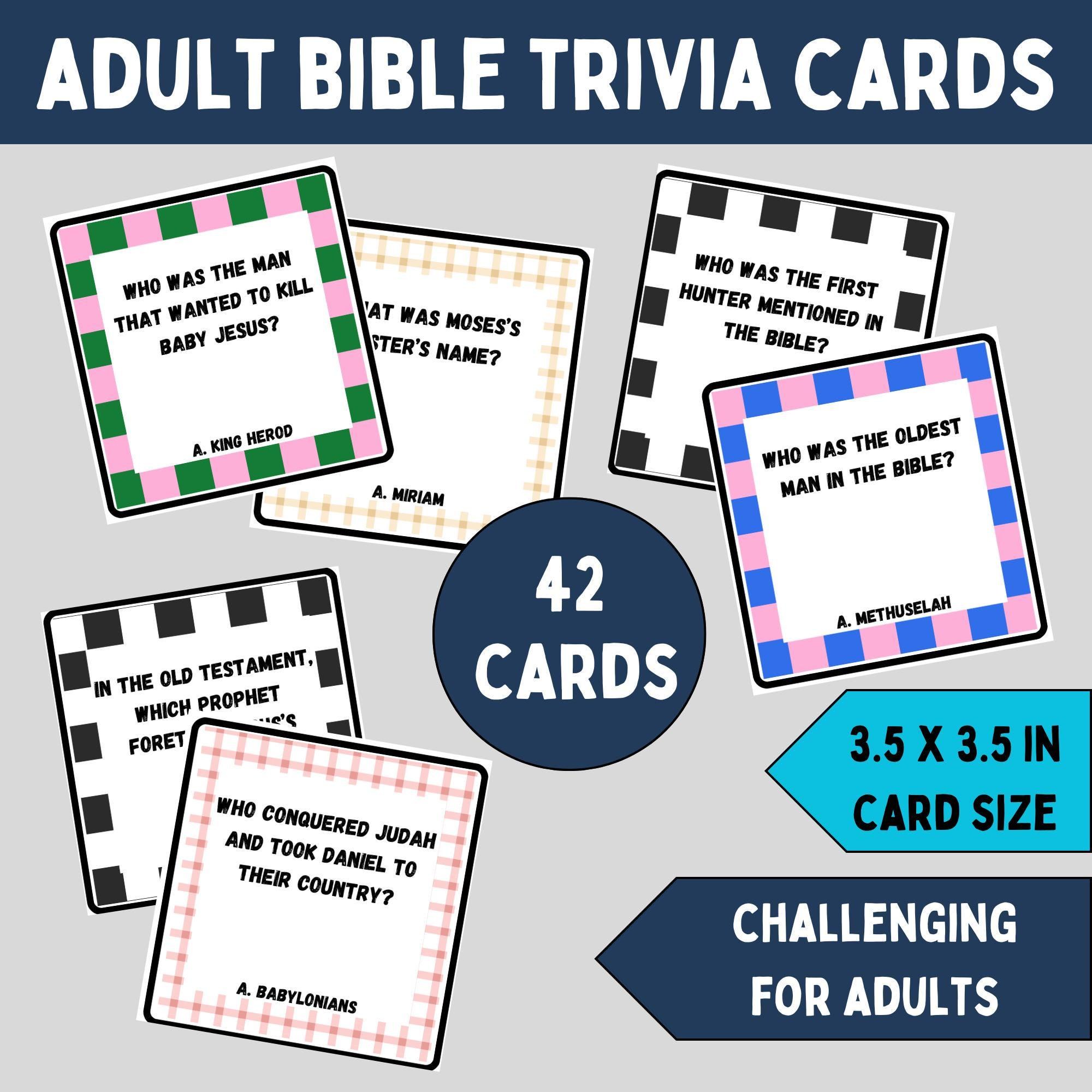 Adult Bible Trivia Flash Cards Questions Sunday School Activity Ideas Church Group Study Tool Printable Scripture Learning Material