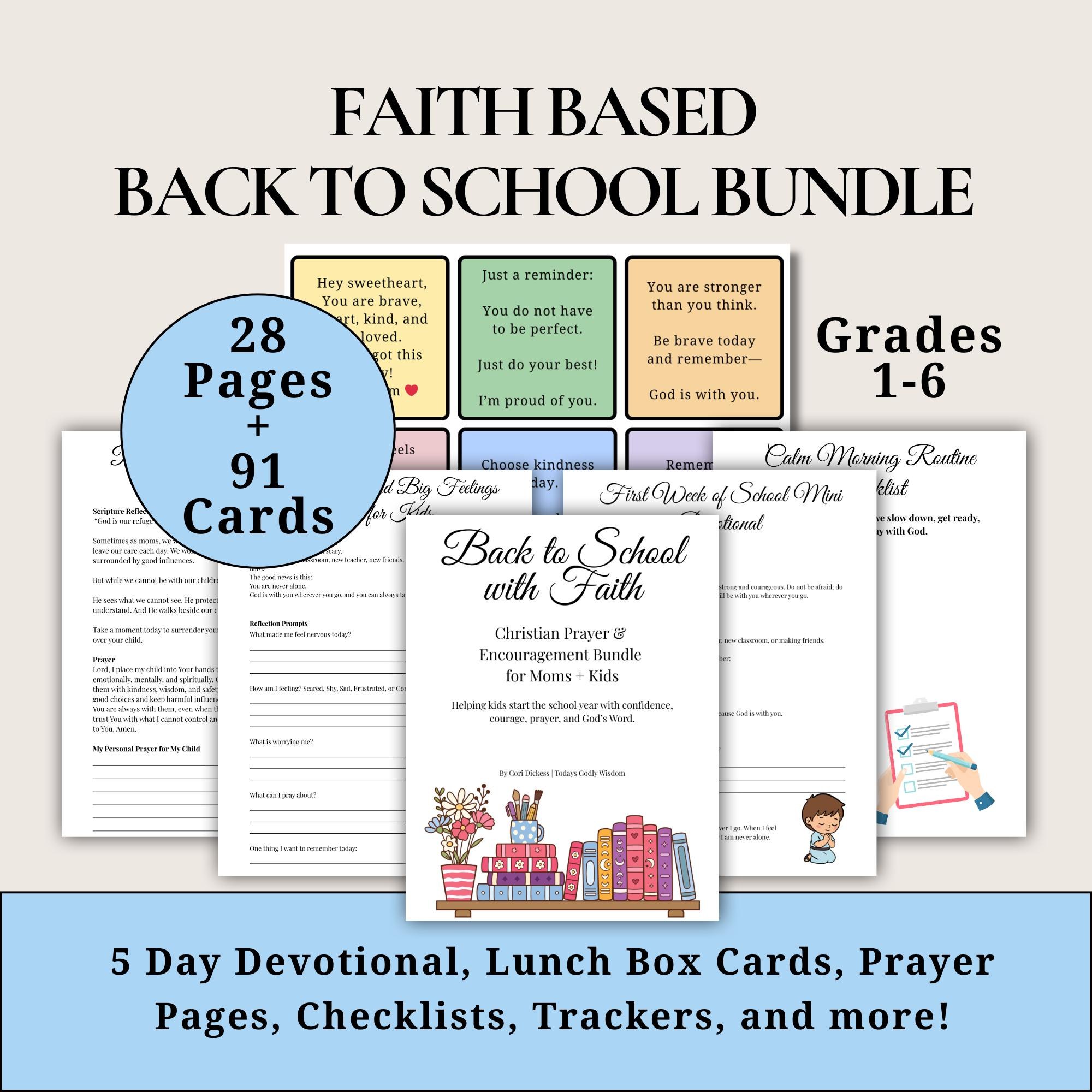 Back School Bundle Lunch Box Notes Bible Verse Card Kid Prayer Devotional Pack Elementary Student Faith Planner Christian Mom Printable