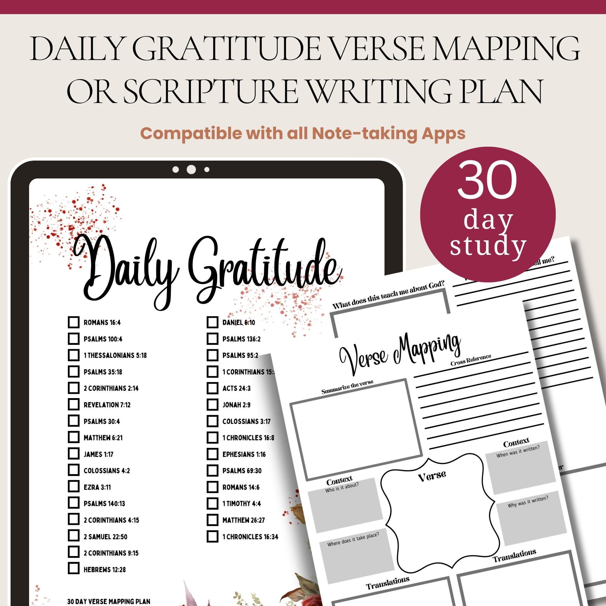 Gratitude Scripture Writing Plan for Bible Study Printable Christian Journal Page Template Verse Study Guide Worksheet Faith Reflection