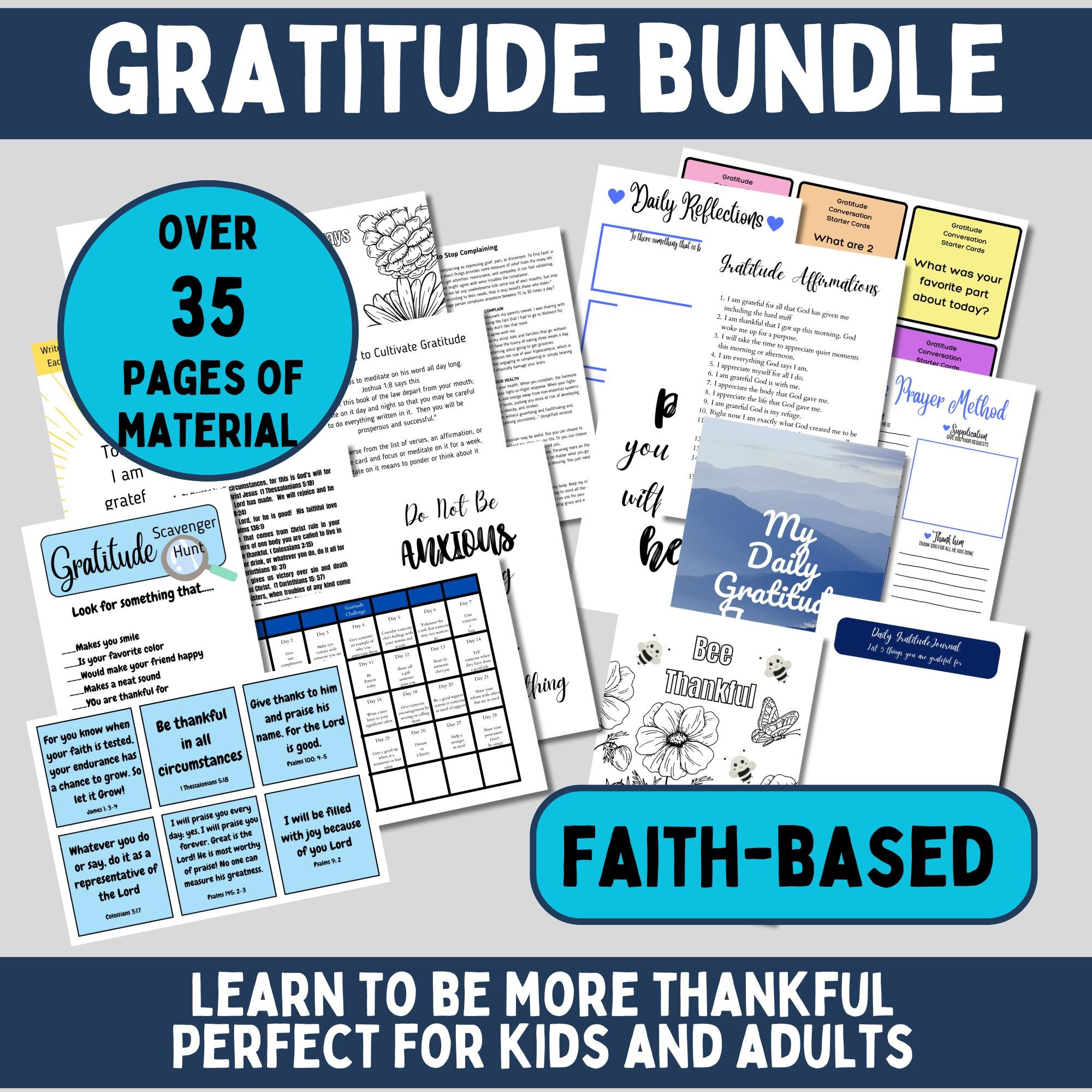 Christian Gratitude Journal Printable Pages Daily Devotional Scripture Cards Biblical Meditation Prayer Guide Spiritual Wellness Mental