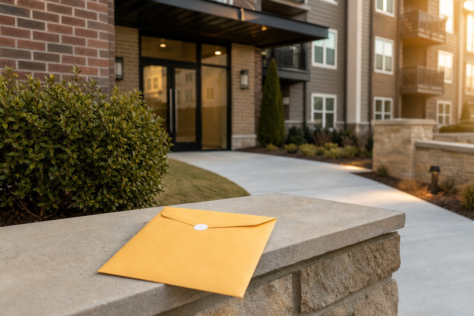 Document envelope outside a residential building entrance