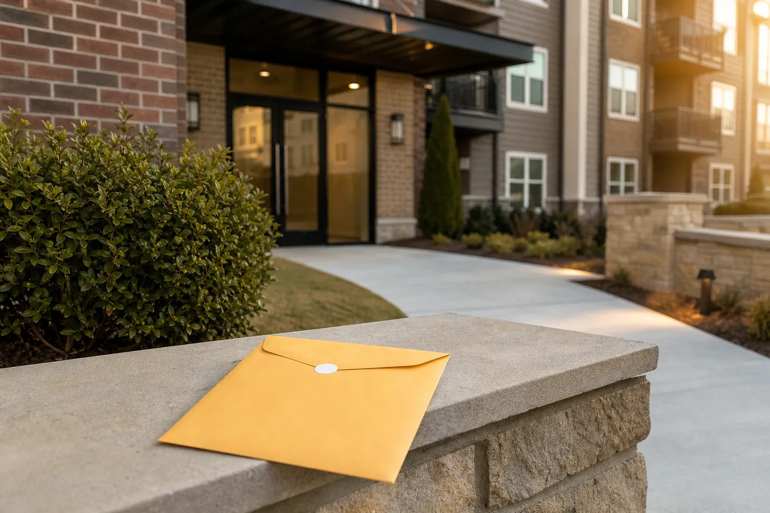 Document envelope outside a residential building entrance