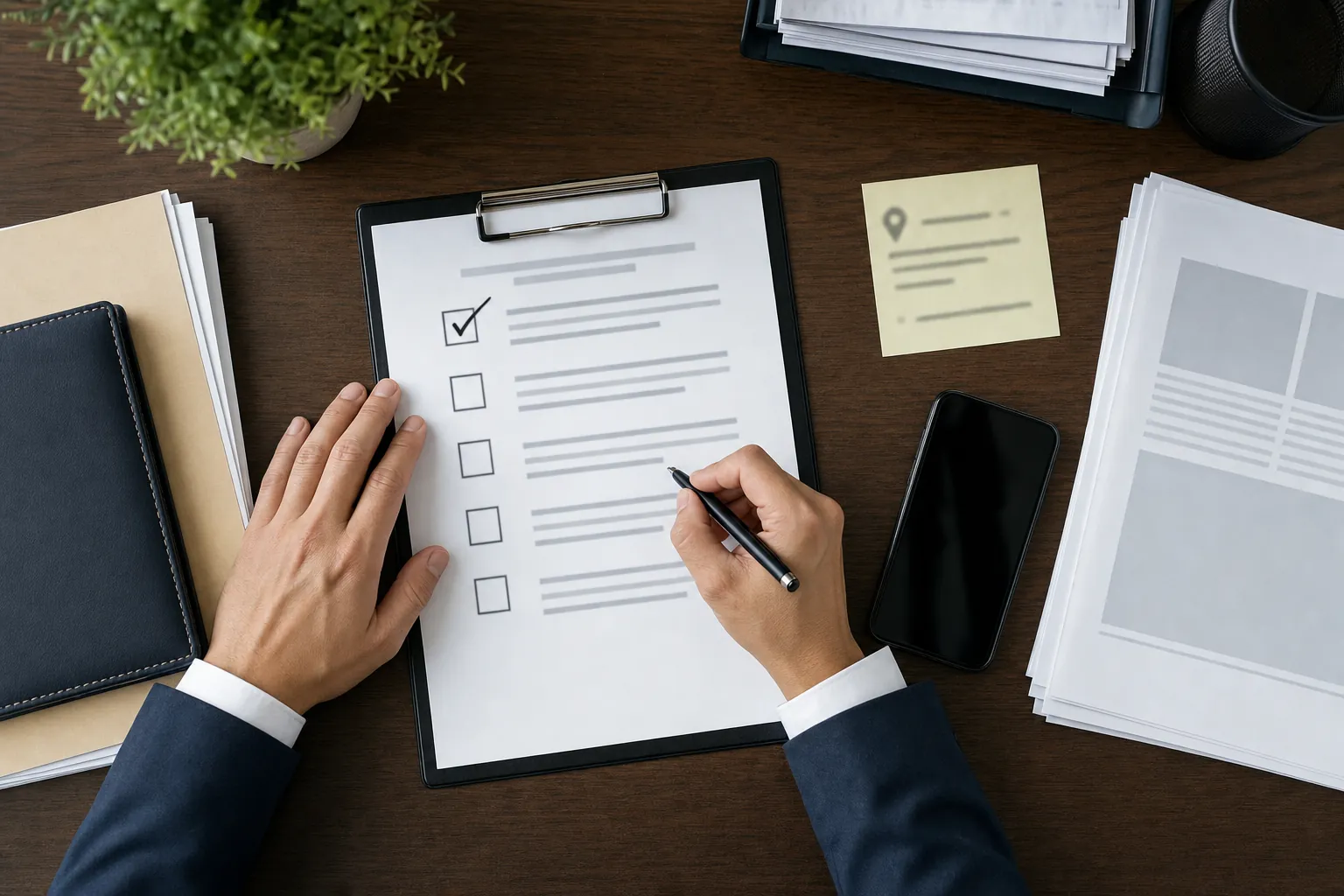 Professional reviewing a process serving assignment checklist