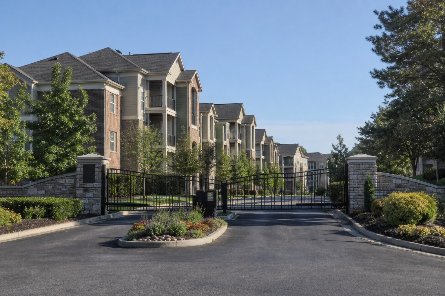 Gated apartment community entrance