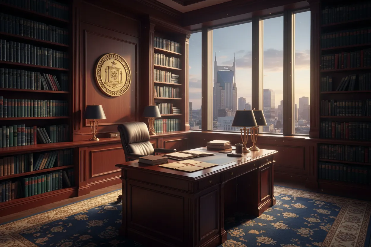 Professional legal support office with Nashville view