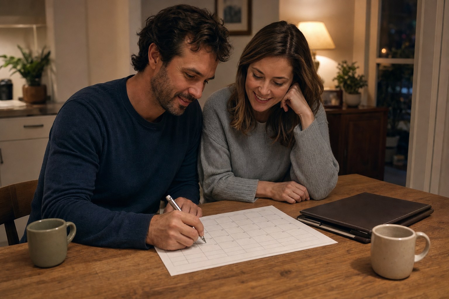 A couple setting a date for their next household planning review