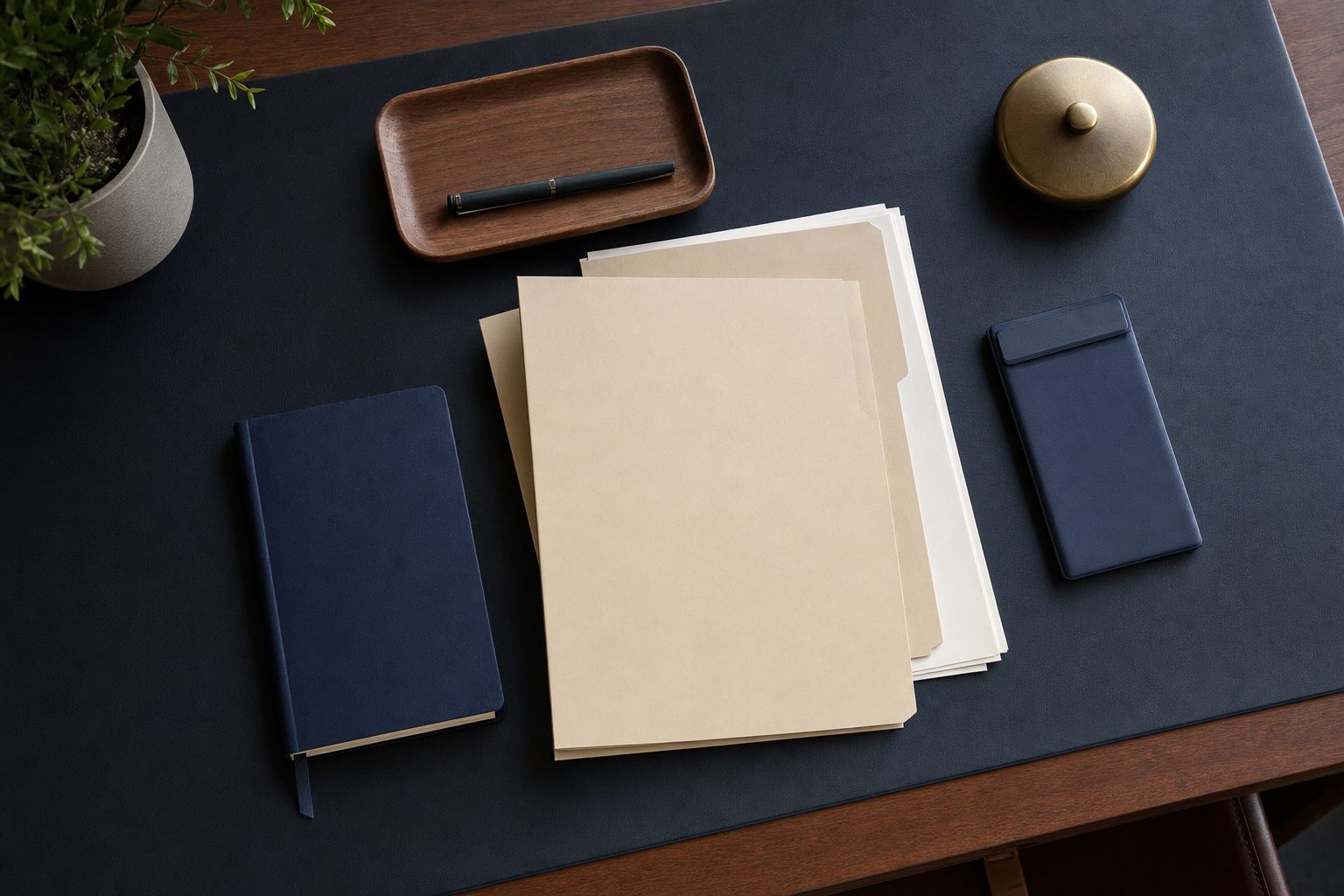 Organized folders and planning materials prepared for a business review