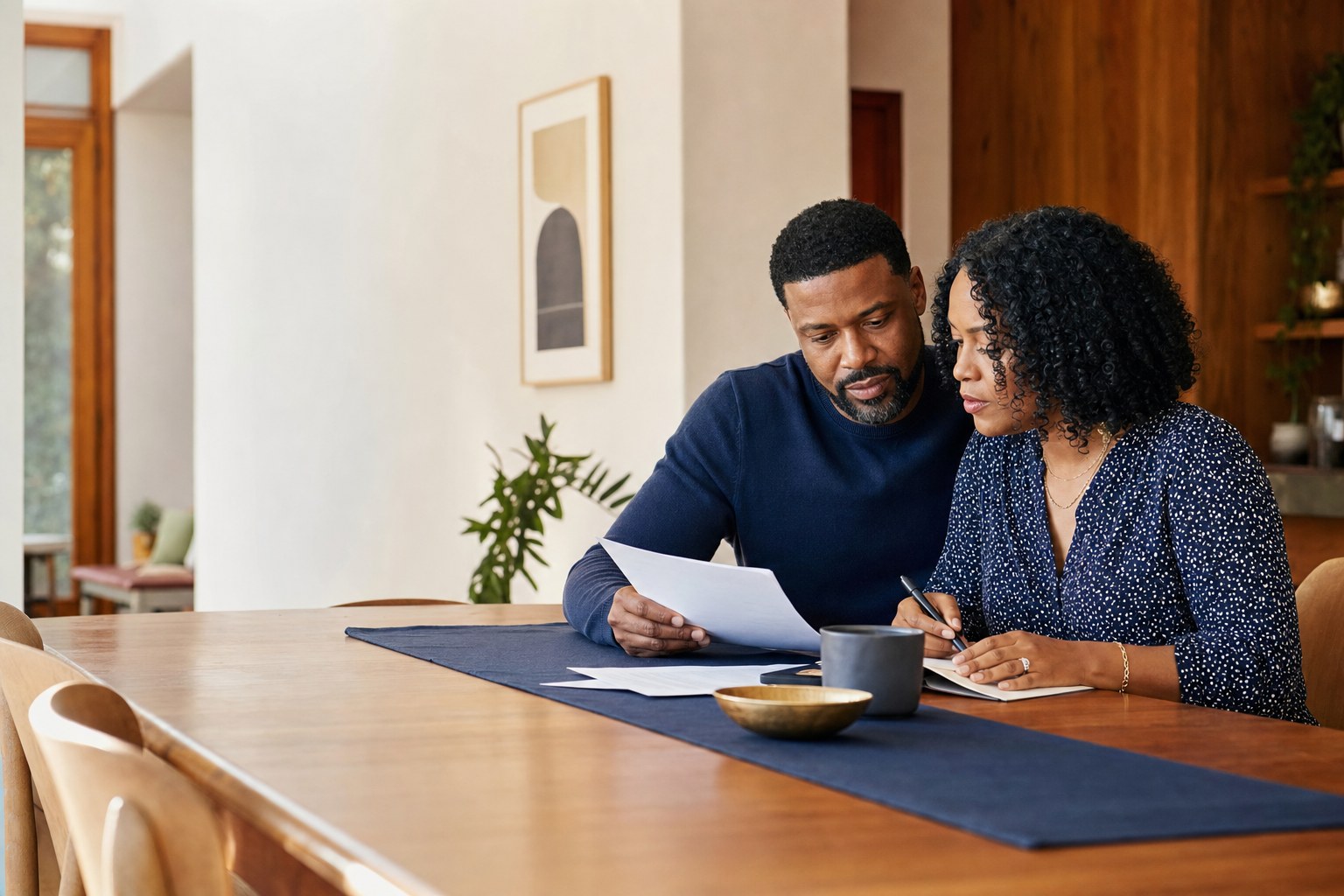 A couple reviewing plans together at home