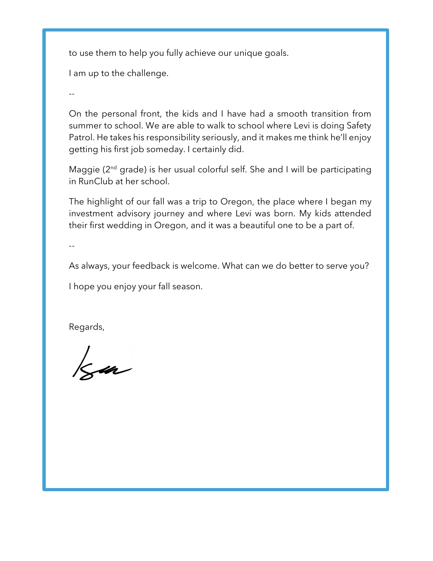 Page 3: Personal updates and closing. Full text follows below and is also available in the original PDF.