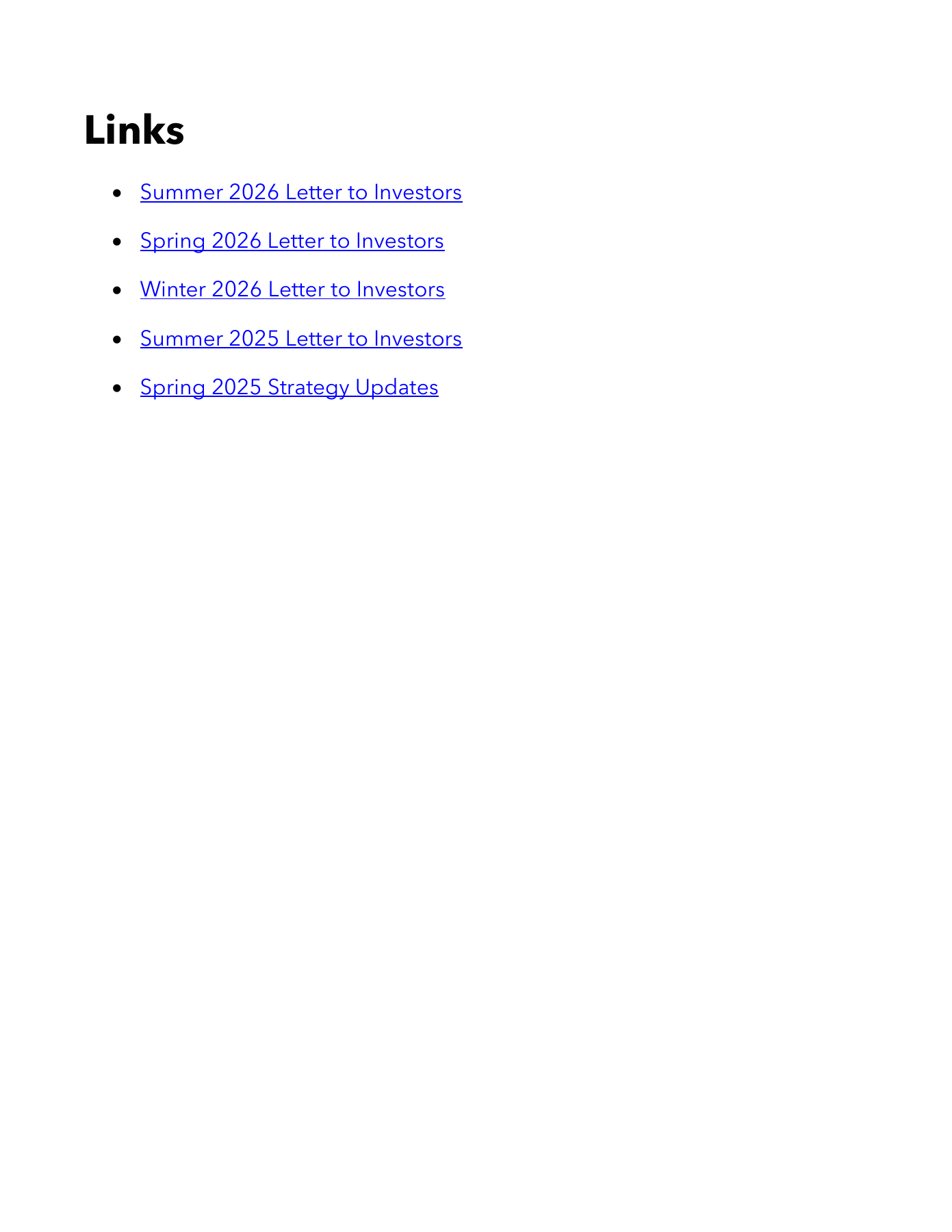 Page 9: Previous investor letters. Full text follows below and is also available in the original PDF.