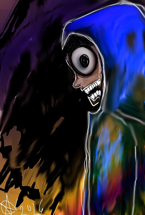 Colorful Hooded Figure with Big Eyes