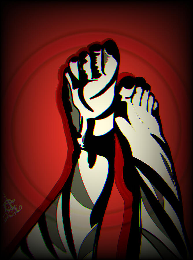 Symbolic feet on Red Background