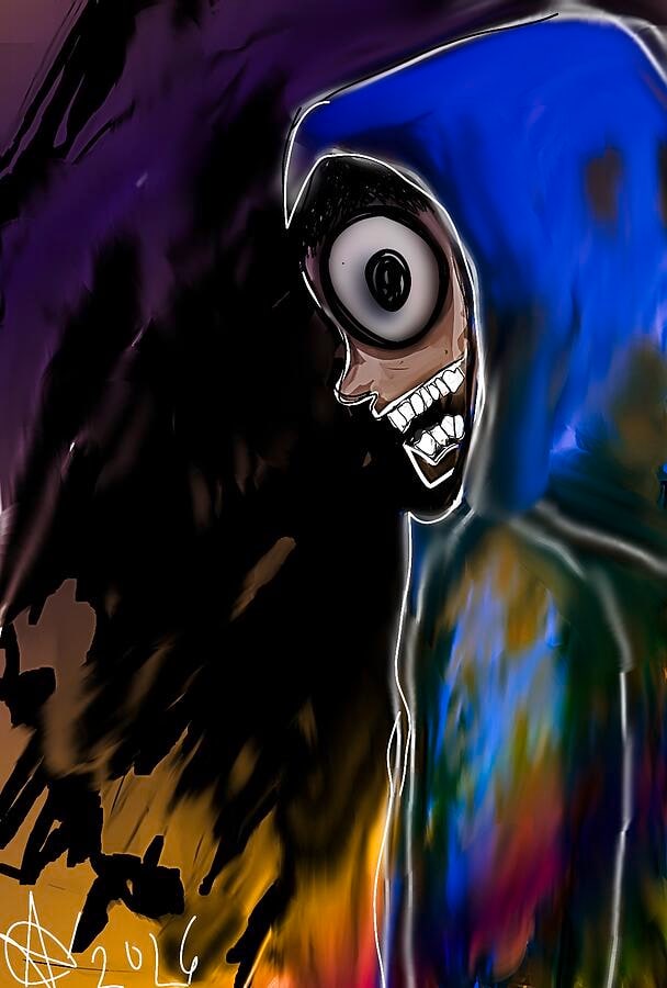 Colorful Hooded Figure with Big Eyes