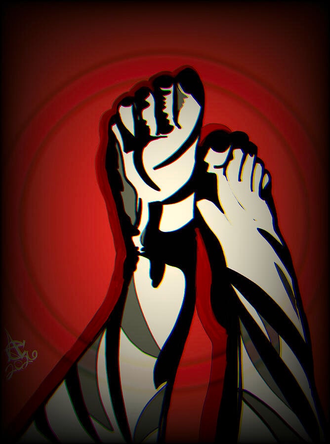 Symbolic feet on Red Background