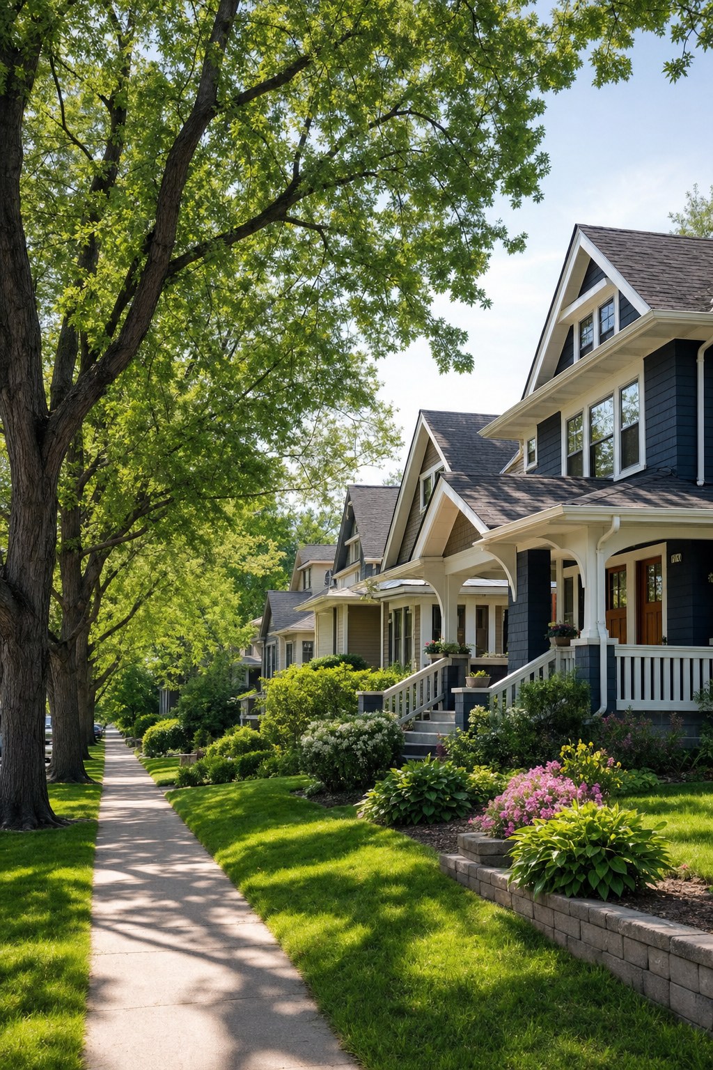 Leafy Twin Cities residential neighborhood in spring