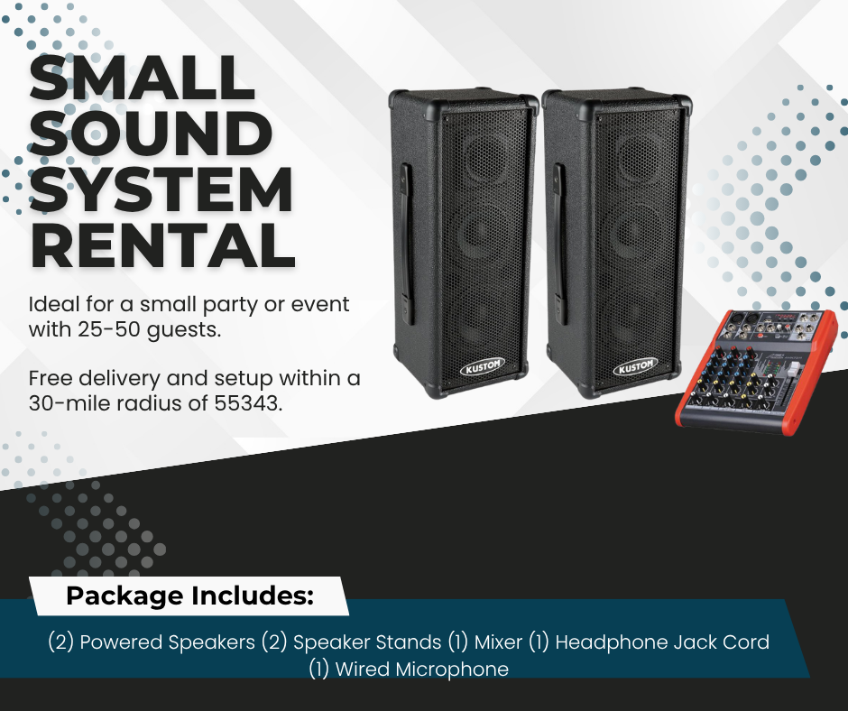 Small sound-system rental package with two speakers and mixer