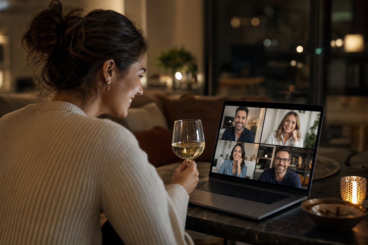 Adult enjoying a video conversation from home