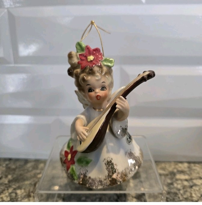 Vintage Josef Original Christmas angel playing mandolin