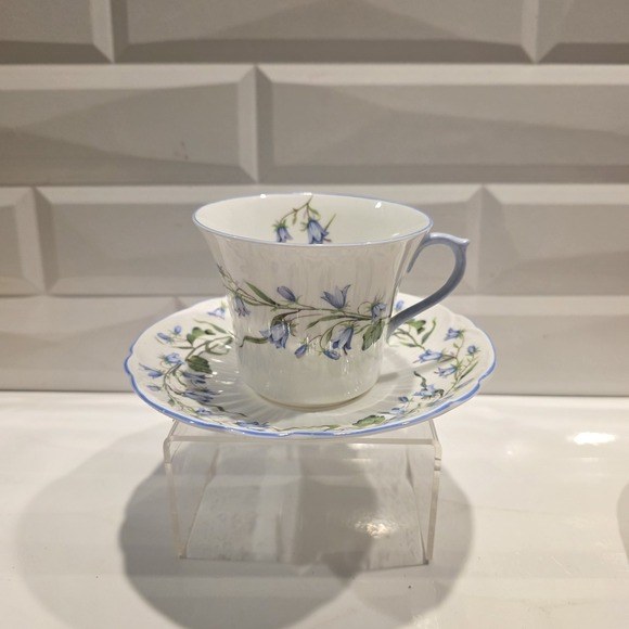 A vintage Shelley Harebel floral cup and saucer with a delicate botanical pattern