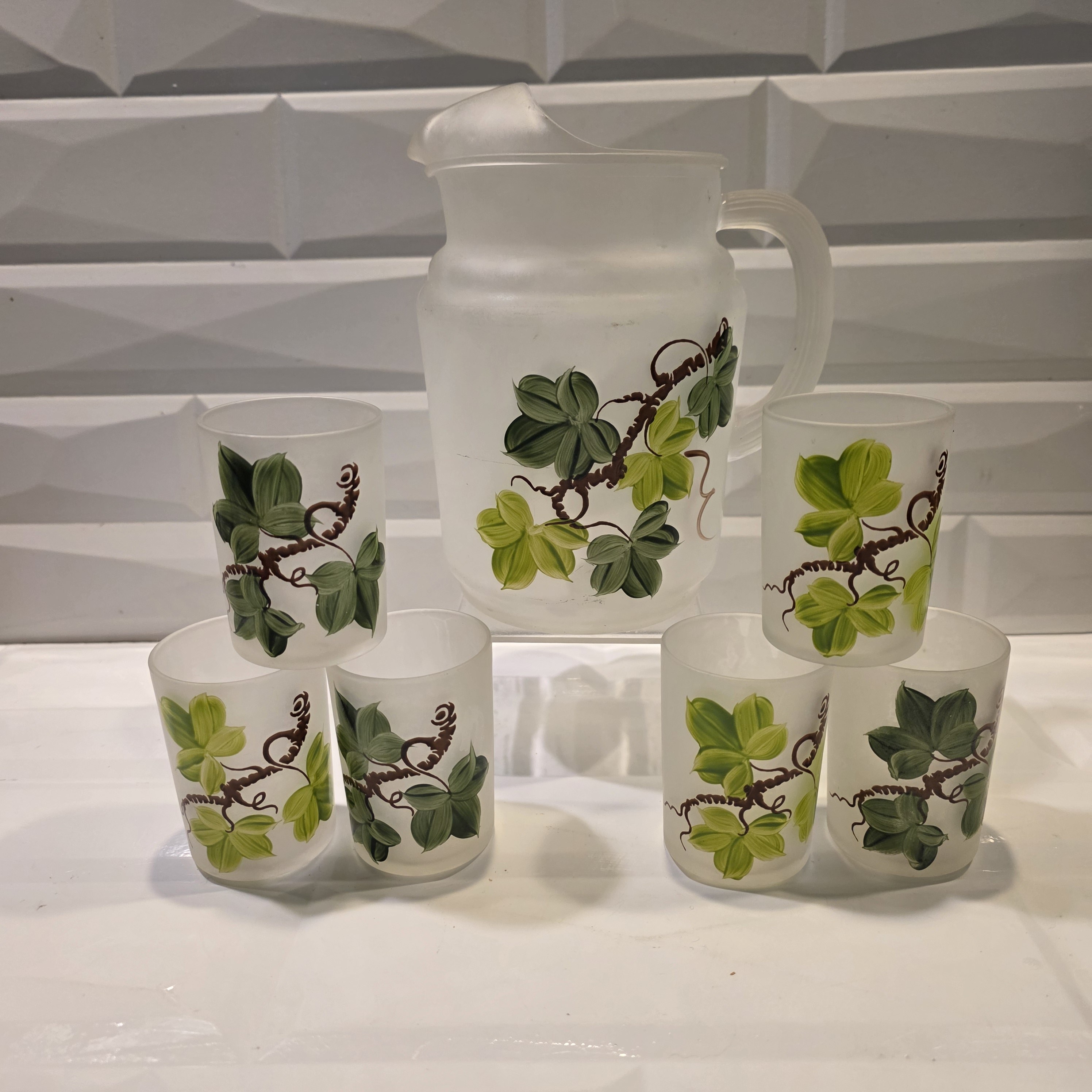 Hazel Atlas 7-Piece Frosted Pitcher & Juice Glass Set