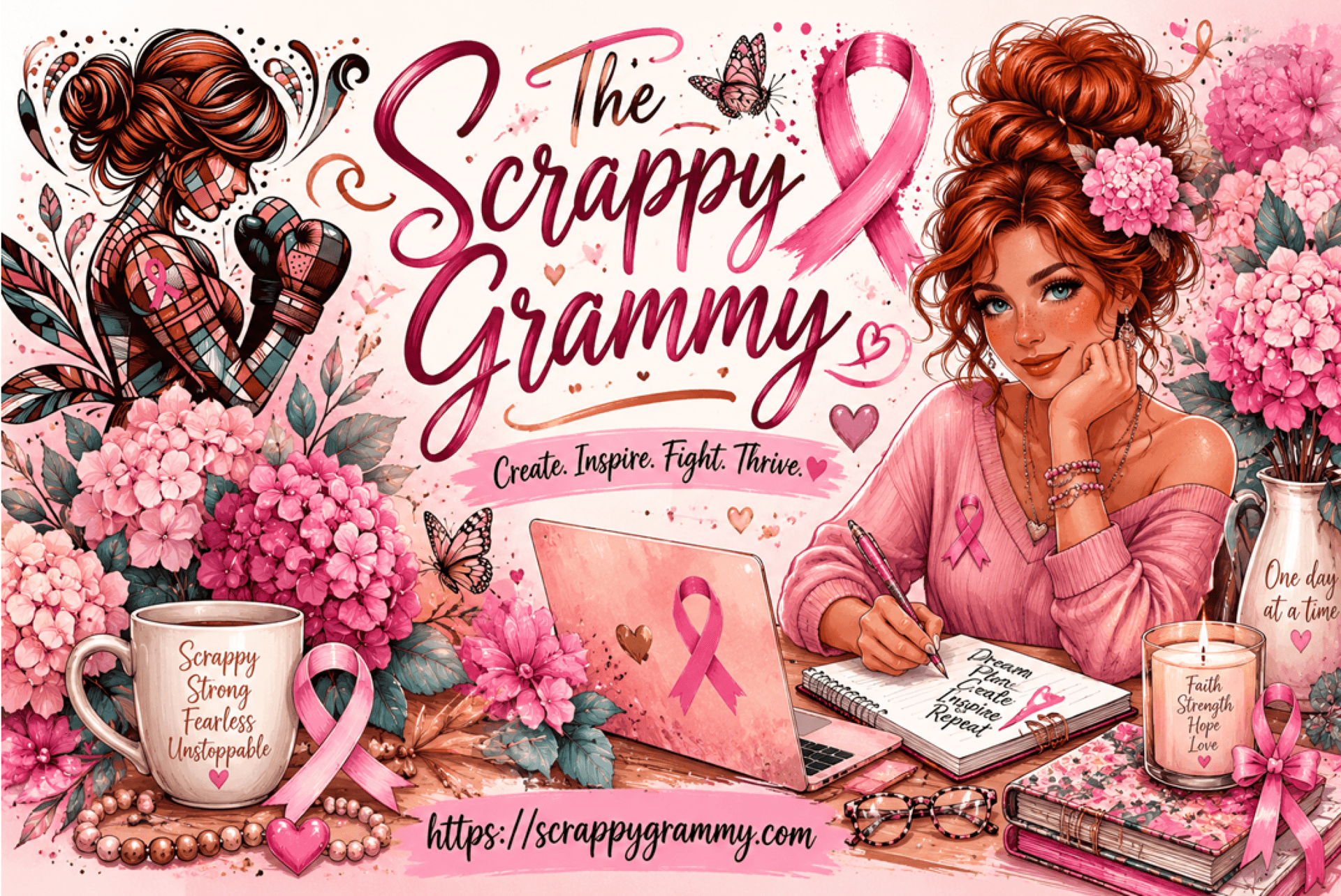 The Scrappy Grammy breast cancer awareness artwork