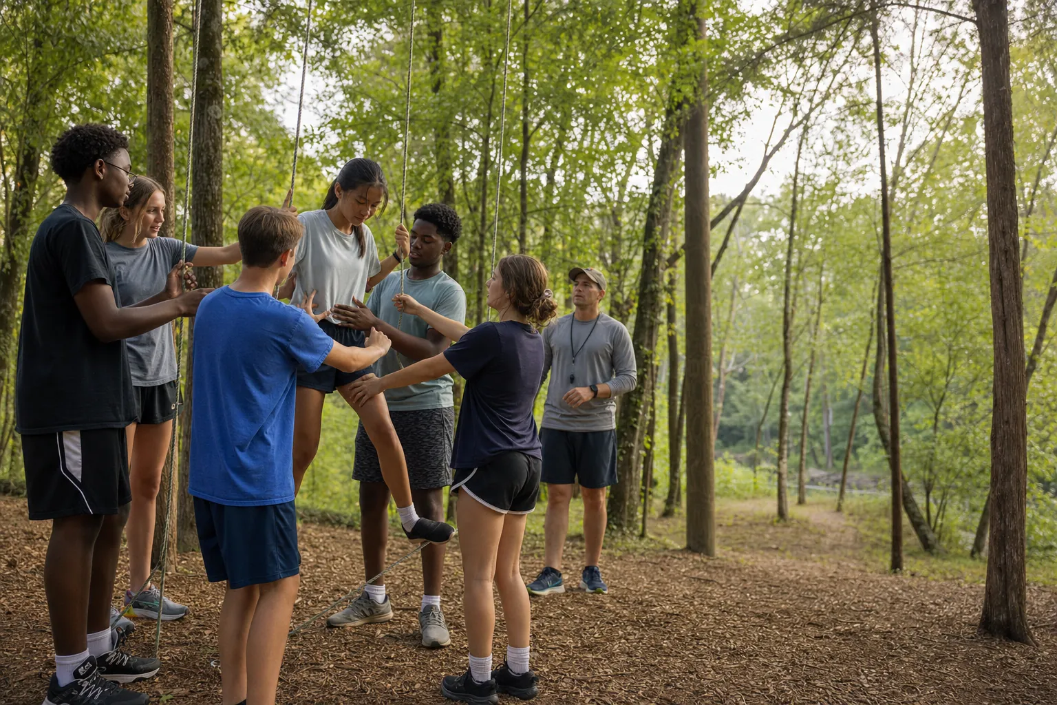 Group taking part in an outdoor teambuilding activity