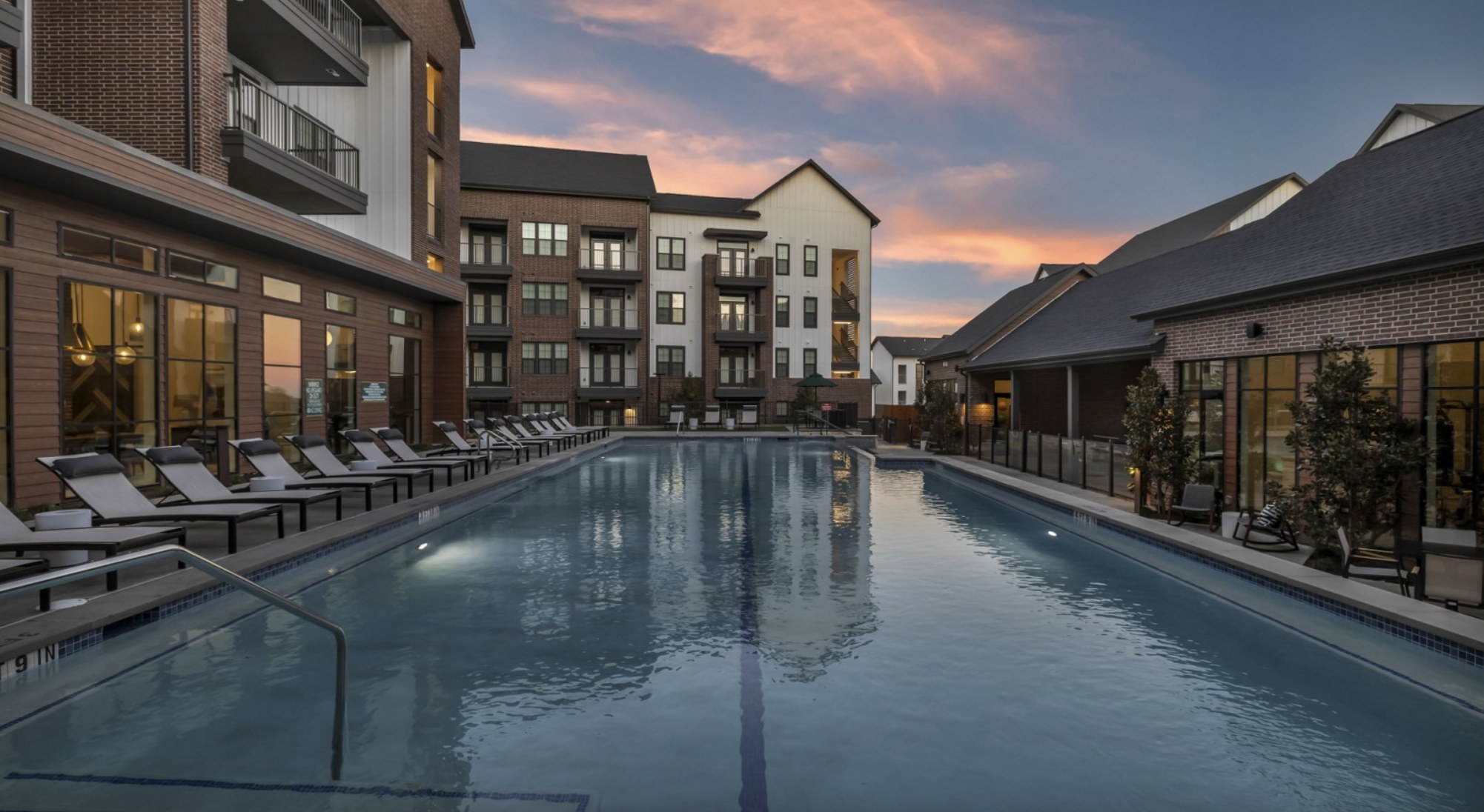Austin apartment community pool at dusk