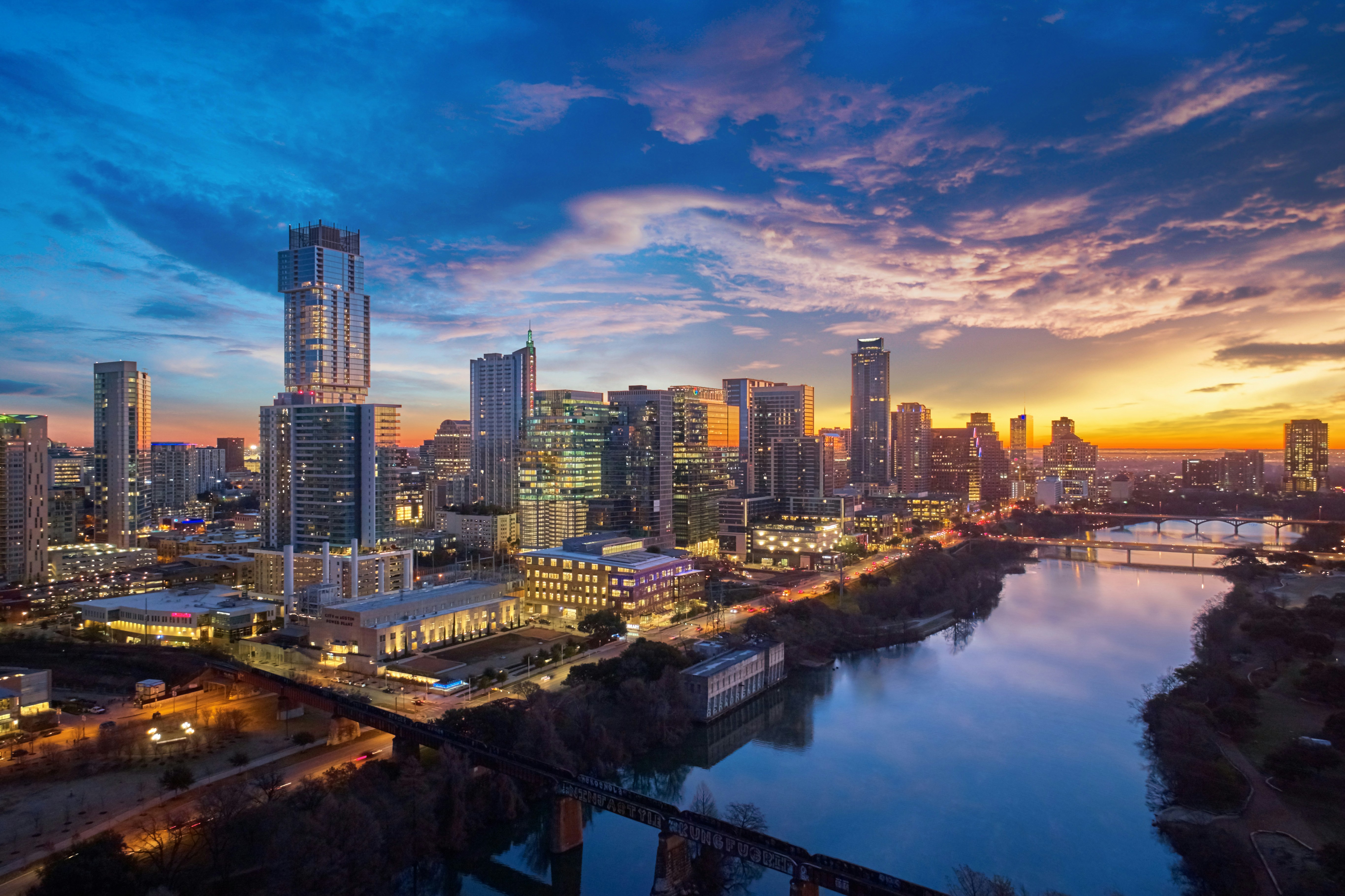 Downtown Austin skyline at sunset