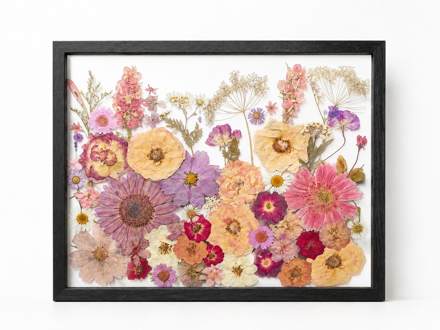 Pressed bouquet preservation in a frame