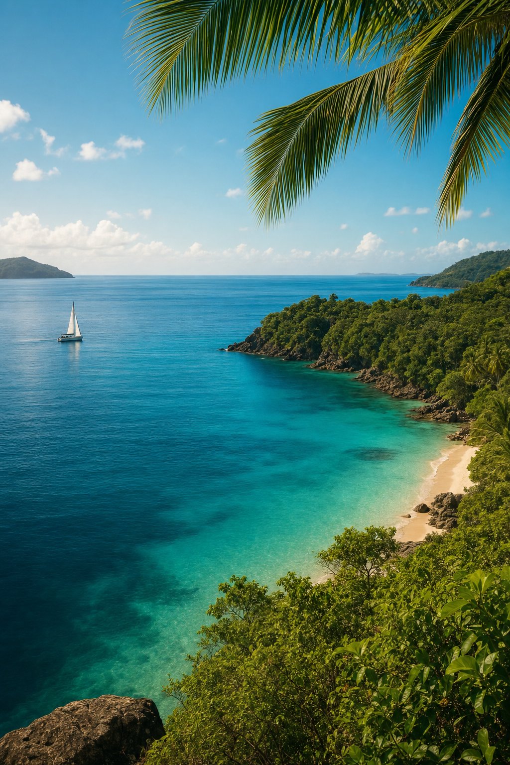 Caribbean cove with palms
