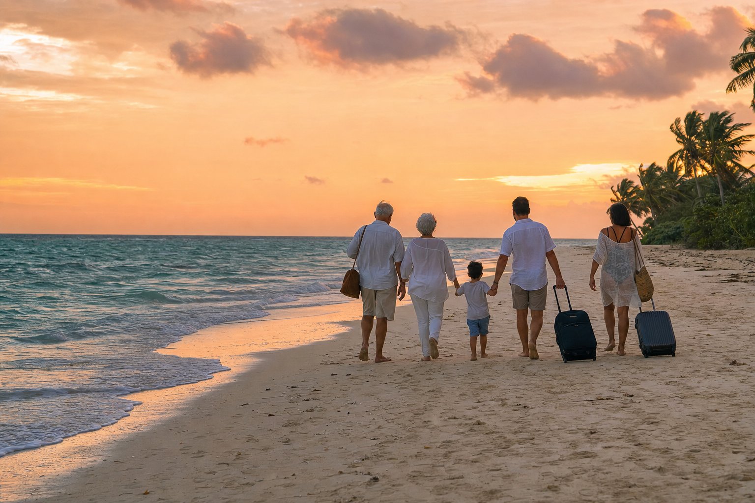 Family enjoying a shoreline