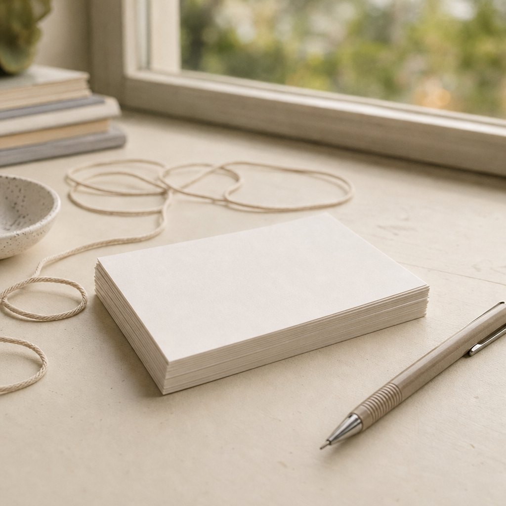 Blank index cards and pencil on a warm desk