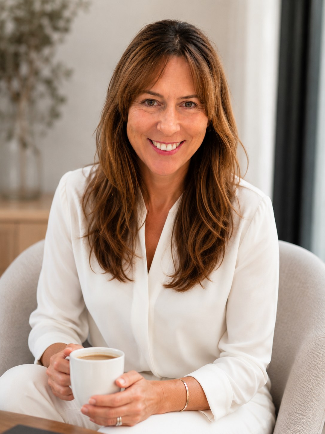 Julie Carmichael, LICSW, seated in a bright, neutral space