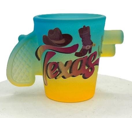 Texas Colorful Frosted Gun Shaped Souvenirs Shot Glass 2 Oz