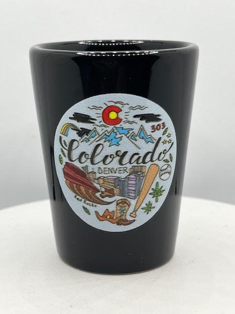 Colorado State Ceramic Black Souvenirs Shot Glass 2 Oz