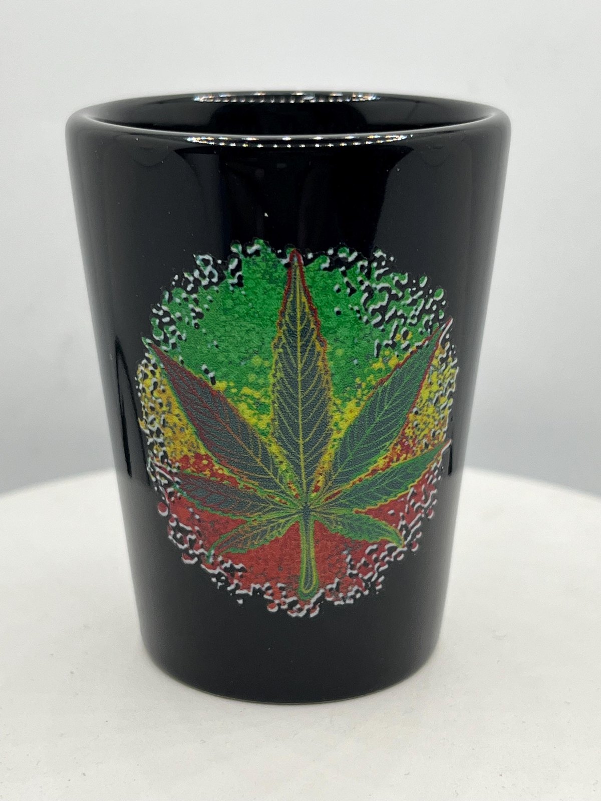 Leaf Cannabis Themed Funny Souvenirs Black Ceramic Shot Glass 2 Oz