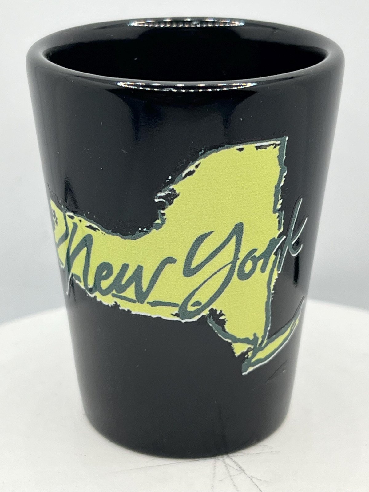 New York State Map Ceramic Black Souvenirs Shot Glass 2 Oz