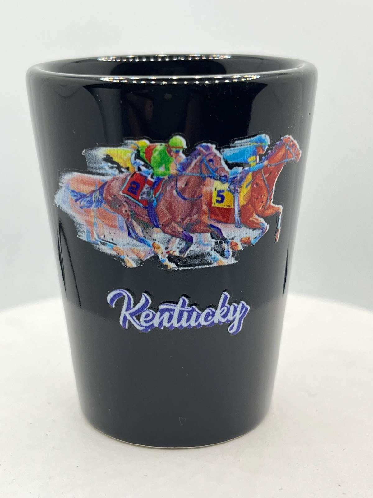 Kentucky Horse Racking Ceramic Black Souvenirs Shot Glass 2 Oz