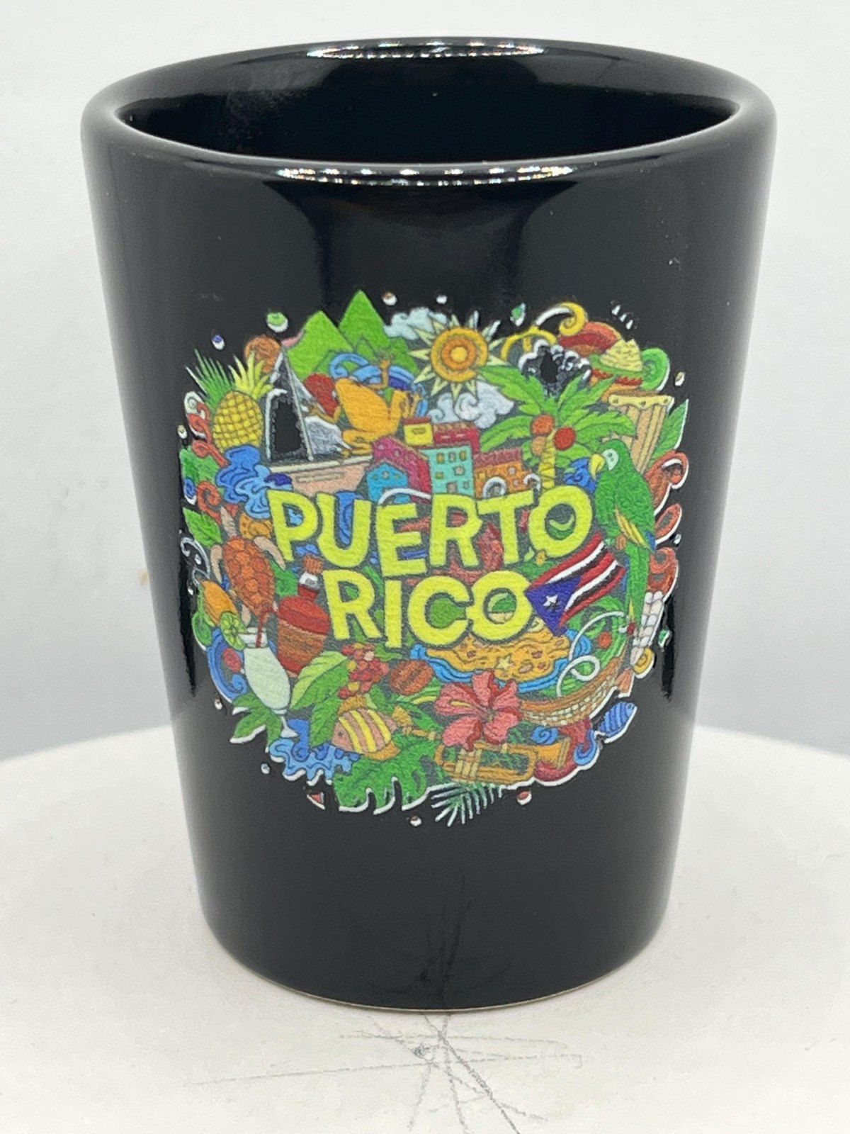 Puerto Rico Ceramic Black Souvenirs Shot Glass 2 Oz
